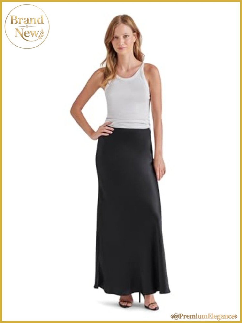 Satin High Rise Side Zip Midi Skirt - Casual